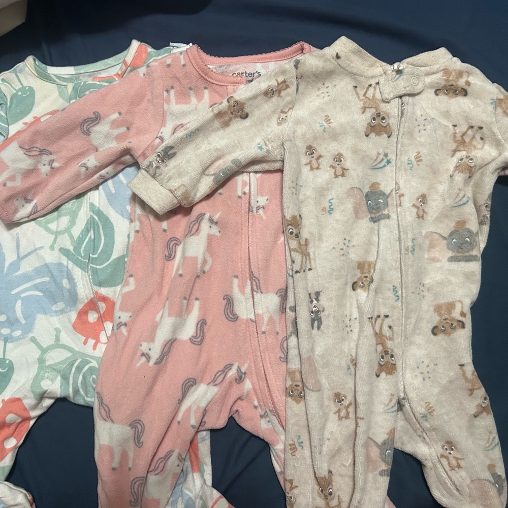 Carter's and Disney Kids One Piece Pajamas set - Pink, Cream, and Green